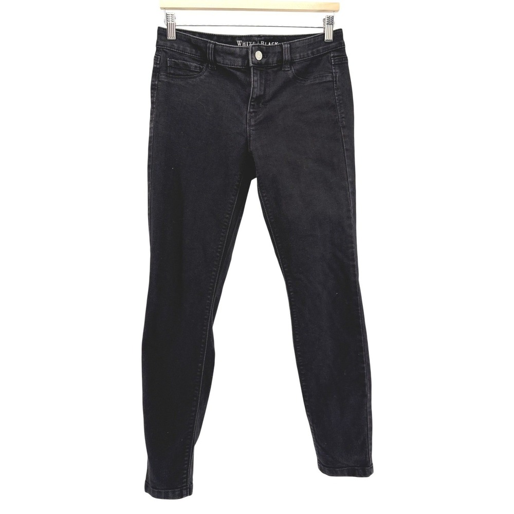White House Black Market Womens Skinny Jeans Black Stretch Denim Size S Mid Rise